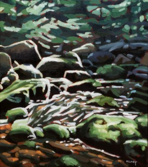 Adirondack Brook, <span class='en'>oil on canvas,</span> <span class='fr'>huile sur toile,</span> 18<span class='en'>in</span><span class='fr'>po</span> x 16<span class='en'>in</span><span class='fr'>po</span> (<span class='en'>SOLD</span><span class='fr'>VENDU</span>)