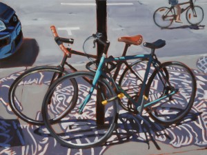 Velo City, <span class='en'>oil on canvas,</span> <span class='fr'>huile sur toile,</span> 18<span class='en'>in</span><span class='fr'>po</span> x 24<span class='en'>in</span><span class='fr'>po</span> (<span class='en'>SOLD</span><span class='fr'>VENDU</span>)