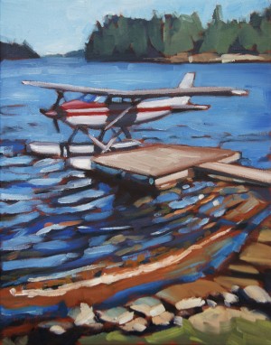 Long Lake Floatplane, <span class='en'>oil on canvas,</span> <span class='fr'>huile sur toile,</span> 14<span class='en'>in</span><span class='fr'>po</span> x 11<span class='en'>in</span><span class='fr'>po</span> (<span class='en'>SOLD</span><span class='fr'>VENDU</span>)