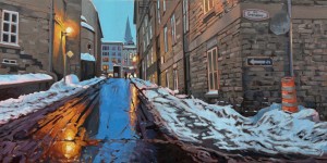 Rue Ste-Famille, <span class='en'>oil on canvas,</span> <span class='fr'>huile sur toile,</span> 18<span class='en'>in</span><span class='fr'>po</span> x 36<span class='en'>in</span><span class='fr'>po</span> (<span class='en'>AVAILABLE</span><span class='fr'>DISPONIBLE</span>)