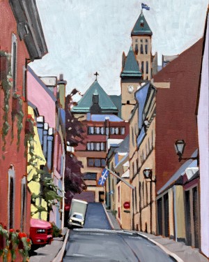 Rue Hébert, <span class='en'>oil on canvas,</span> <span class='fr'>huile sur toile,</span> 20<span class='en'>in</span><span class='fr'>po</span> x 16<span class='en'>in</span><span class='fr'>po</span> (<span class='en'>AVAILABLE</span><span class='fr'>DISPONIBLE</span>)